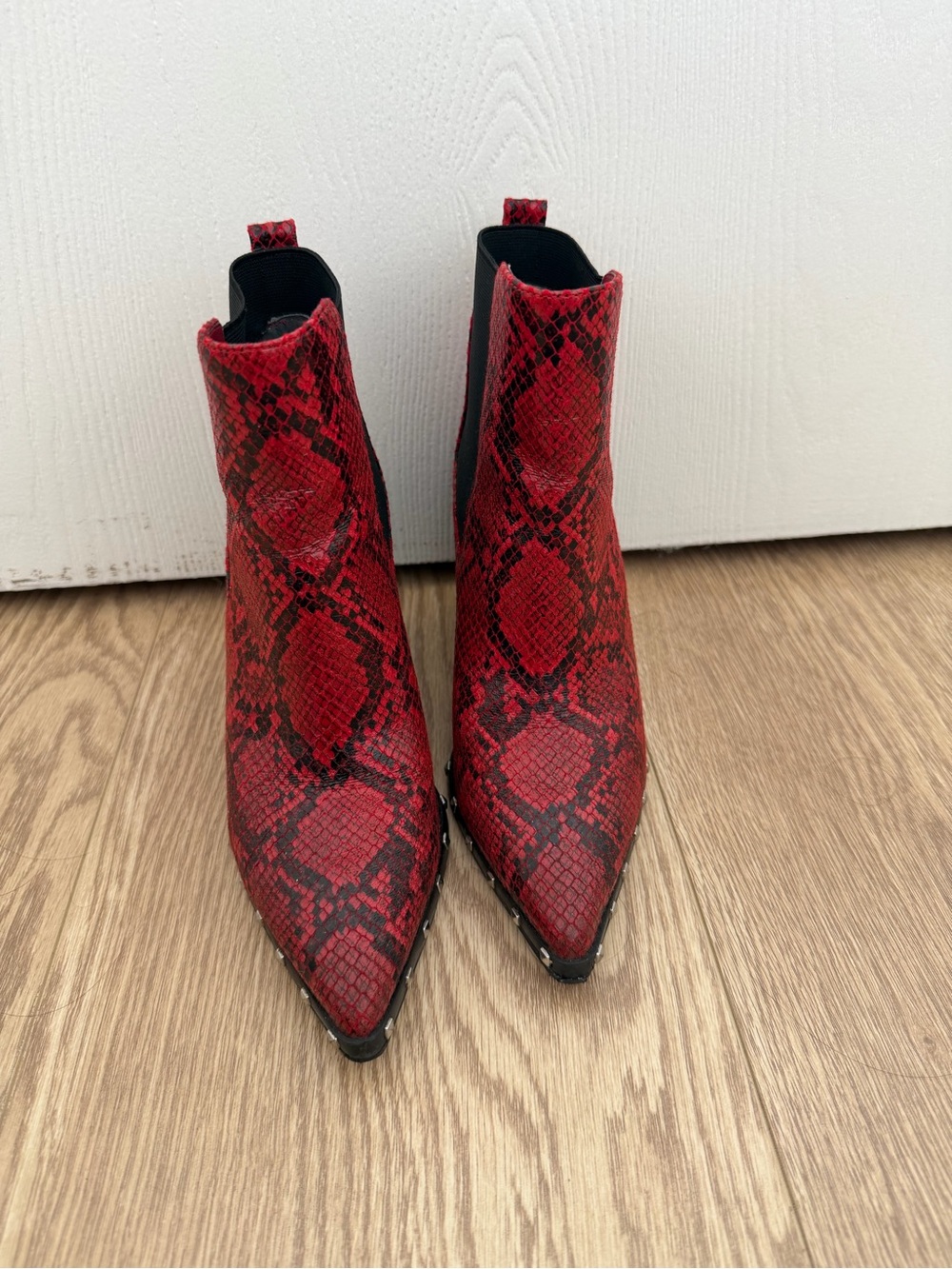 Red Snake-Print Block Heel Booties - Picture 2 of 2